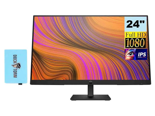 HP 24 inch 1080P Computer Monitor Bundle with Docztorm Dock 24" Full HD (1920x1080) 75Hz Anti-Glare IPS Display with Built-in Speakers HDMI VGA Ideal for Home and Business -2024 Model